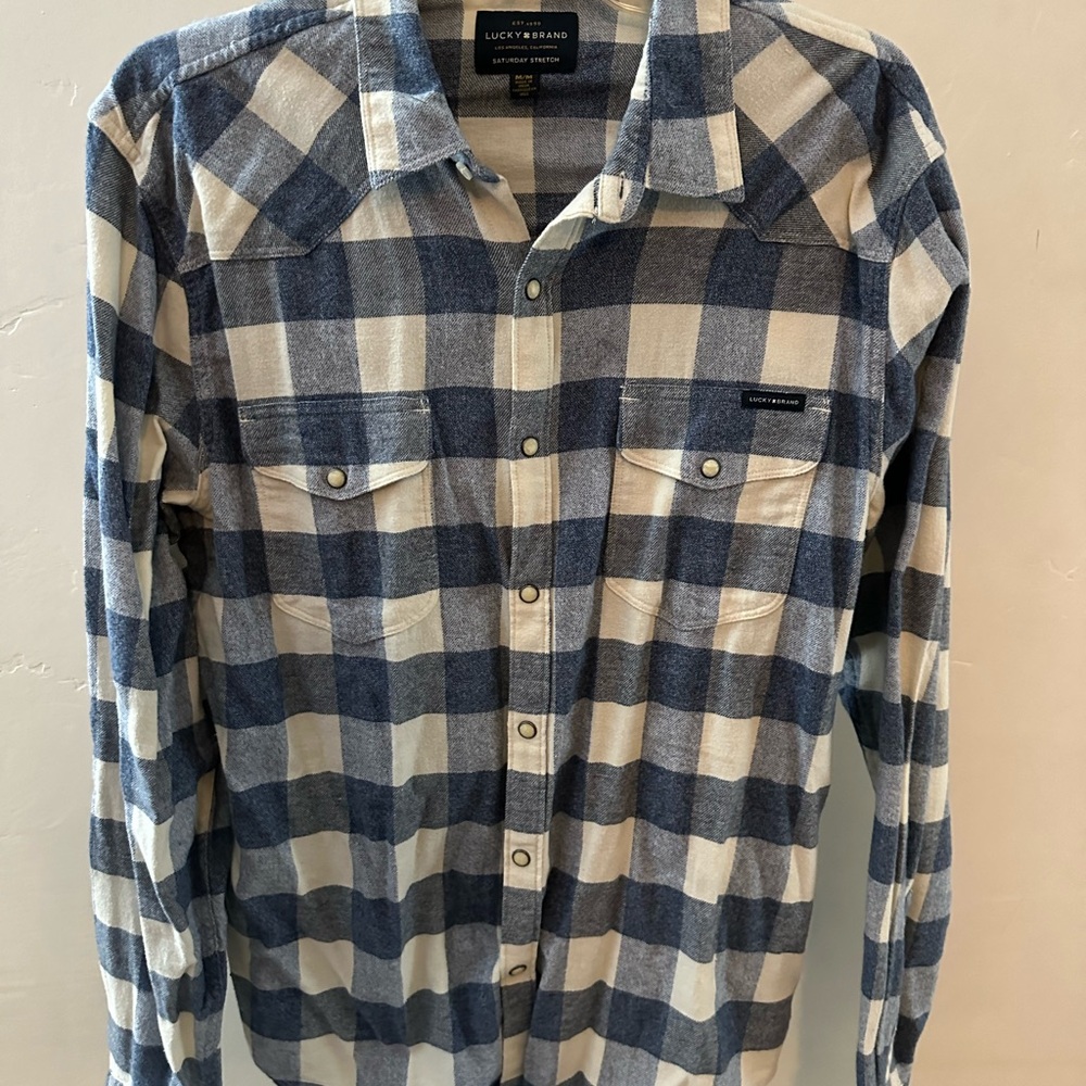 Lucky Brand Blue and White Plaid Casual Button Down Shirt